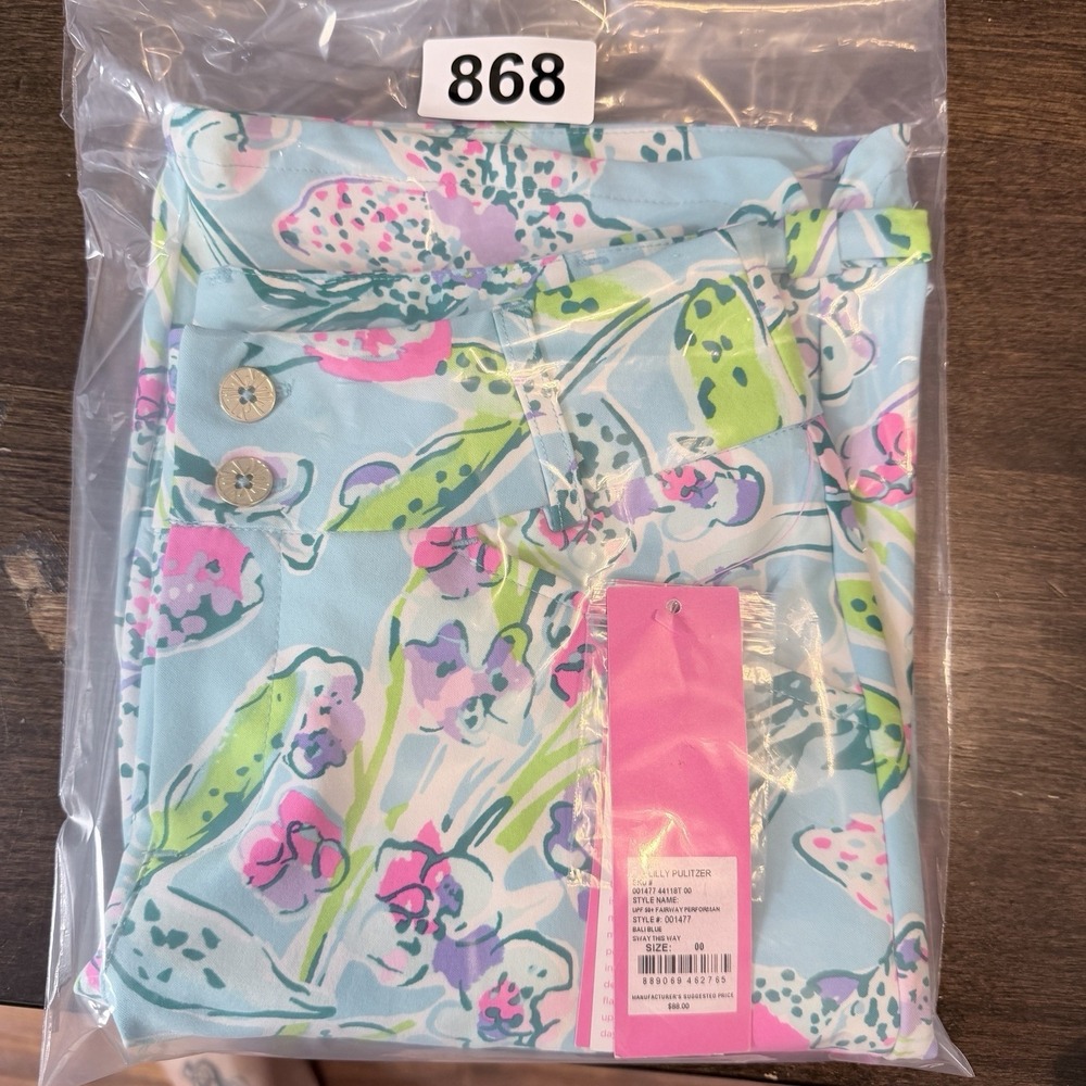 Lilly Pulitzer Fairway Performance Shorts 00 UPF 50+ Bali Blue Sway This Way NWT - Picture 8 of 8